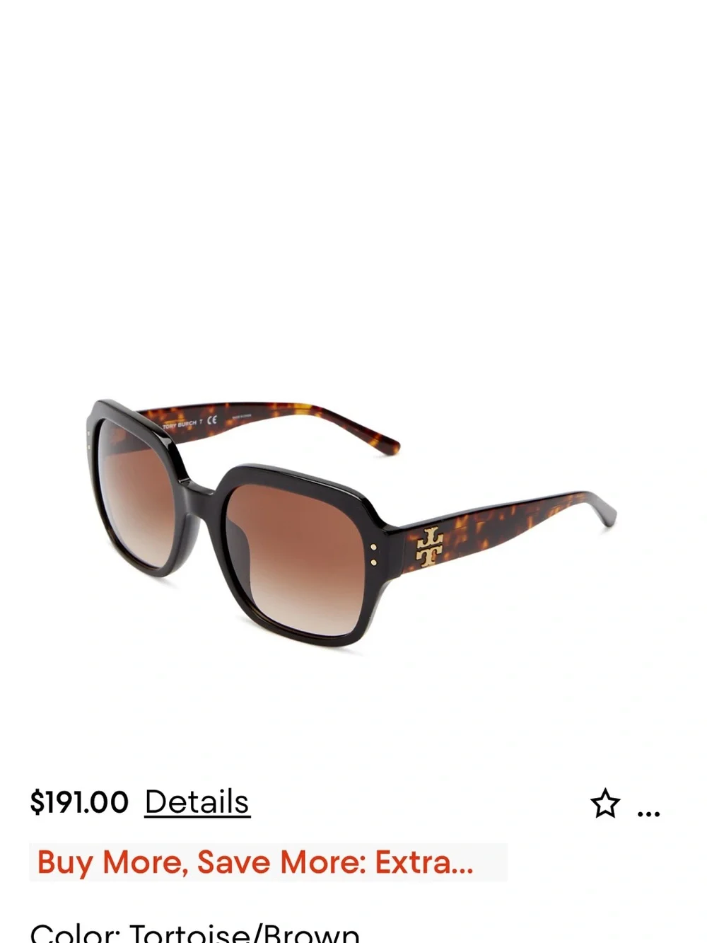 Tory Burch Tortoiseshell Square Sunglasses - Brown Lenses